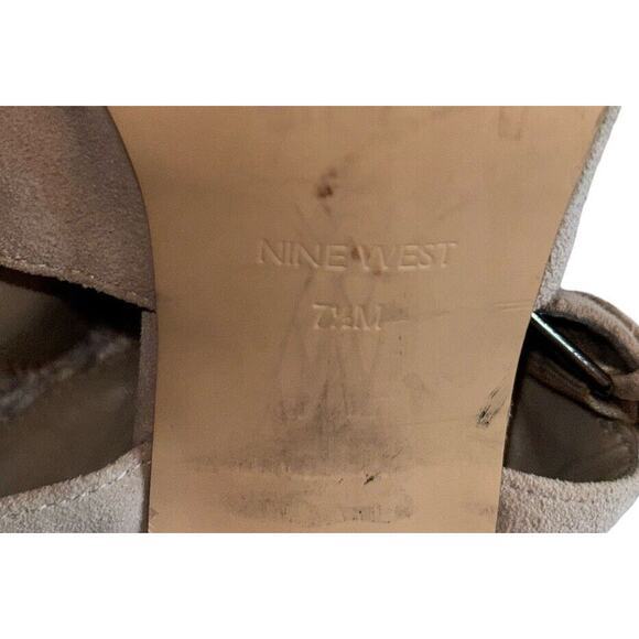 Nine West Women's Size 7.5M Ganci Tan Leather Open Toe Block Heel Ankle Booties - Picture 9 of 9